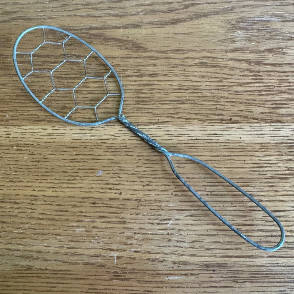 Antique Primitive Twisted Wire Mesh Skimmer Strainer‎ Spoon Rustic Farmhouse